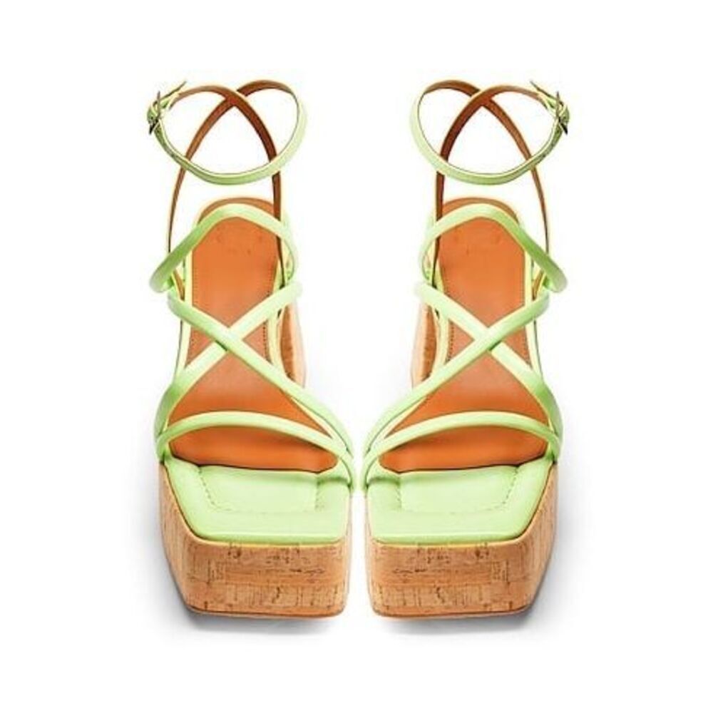 8 by YOOX CORK HEEL SANDALS Size EU 40 US 10 Acid Green - Picture 2 of 12